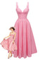 Rosa 1950er Spitze Blumen Besticktes Taille Kleid