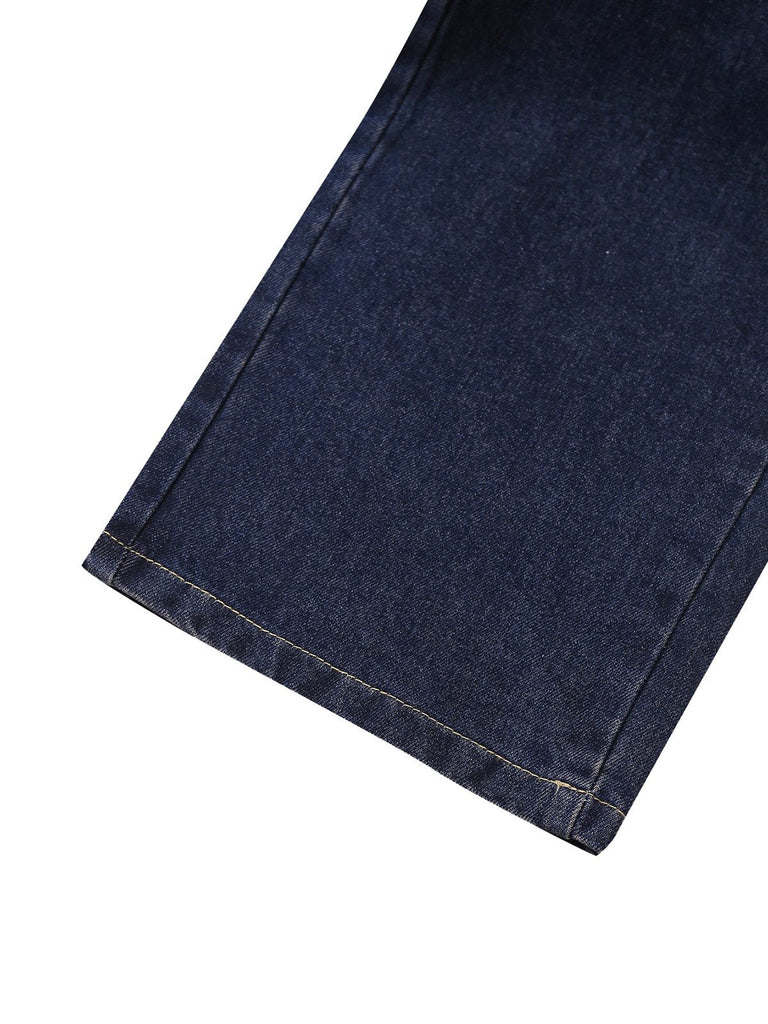 Tiefblau 1950er Jeansstoff Gerade Bein Hose
