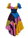 Multicolor 1950er Halloween Herzförmiger Hals Patchwork Sally Kleid