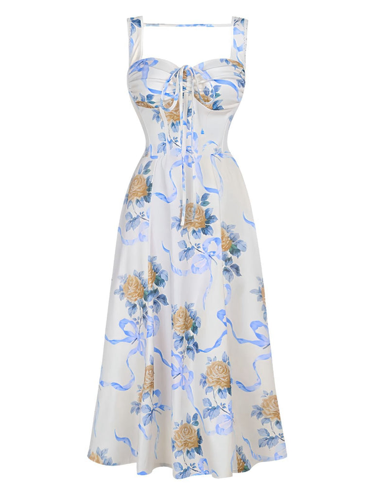 Multicolor 1940er Blumen Träger Ärmellos Kleid