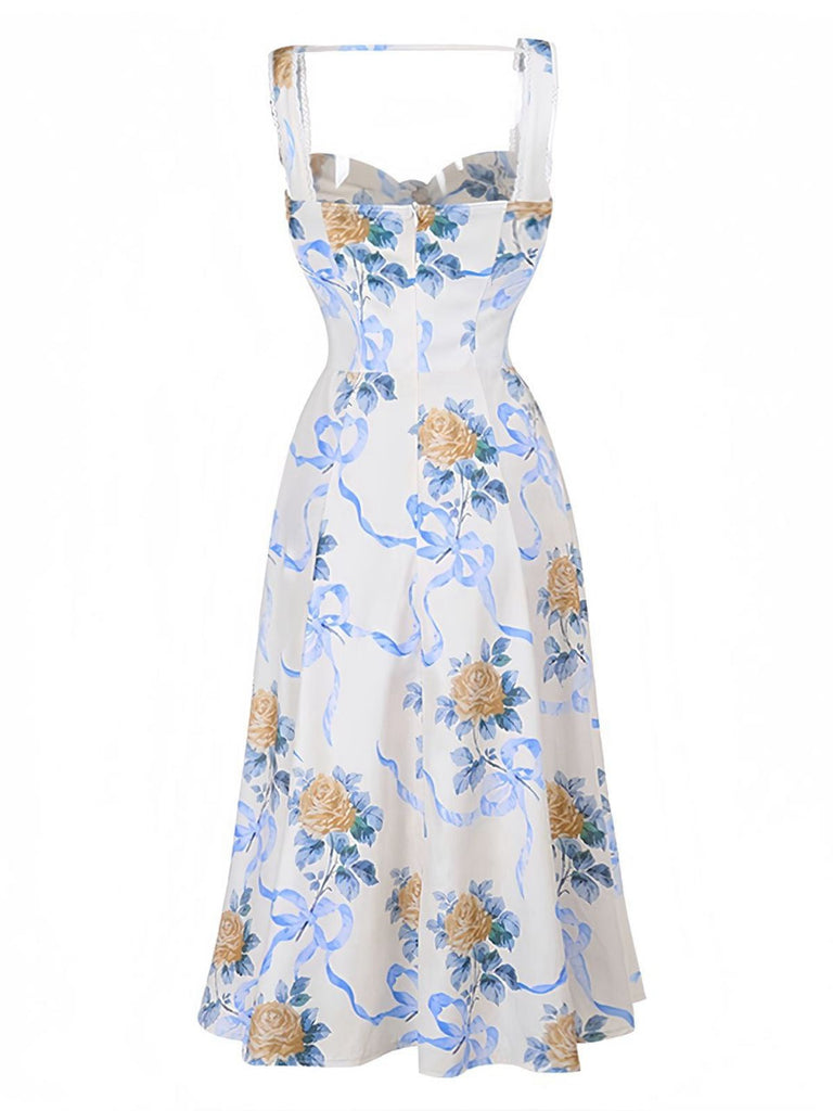 Multicolor 1940er Blumen Träger Ärmellos Kleid