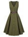 [Vorverkauf] Grün 1950er V-Ausschnitt Taschen Gürtel Weste Kleid