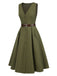 [Vorverkauf] Grün 1950er V-Ausschnitt Taschen Gürtel Weste Kleid