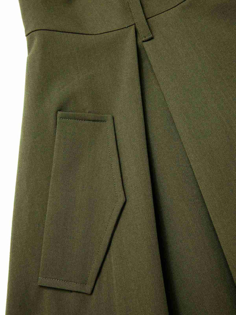 [Vorverkauf] Grün 1950er V-Ausschnitt Taschen Gürtel Weste Kleid