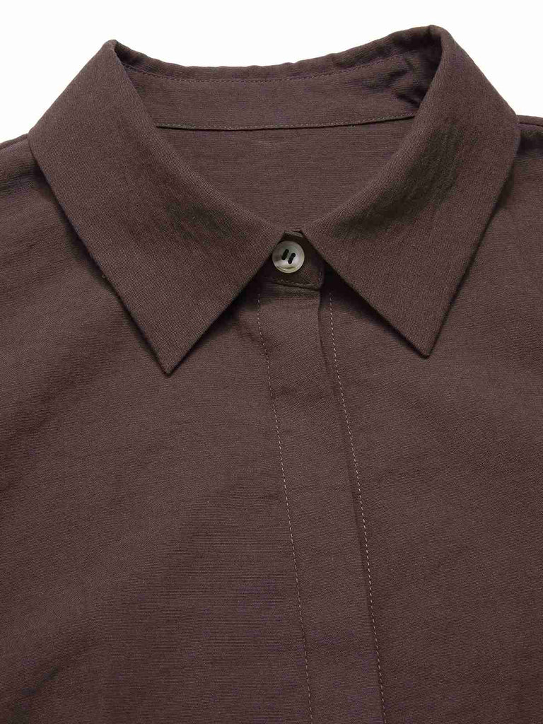 [Vorverkauf] Braun 1950er Solide Laternenhülle Revers Bluse