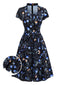 [Vorverkauf] Schwarz 1940er Blumen Peter Pan Kragen Kleid