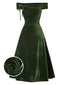[Vorverkauf] Grün 1940er Samt Gerüscht Schulterfrei Bardot Kleid