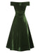[Vorverkauf] Grün 1940er Samt Gerüscht Schulterfrei Bardot Kleid