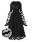 [Vorverkauf] Schwarz 1940er Schläger Netz Roh Saum Hexe Cape Kleid