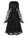 [Vorverkauf] Schwarz 1940er Schläger Netz Roh Saum Hexe Cape Kleid