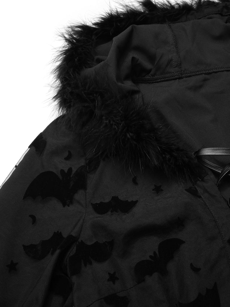 [Vorverkauf] Schwarz 1940er Schläger Netz Roh Saum Hexe Cape Kleid