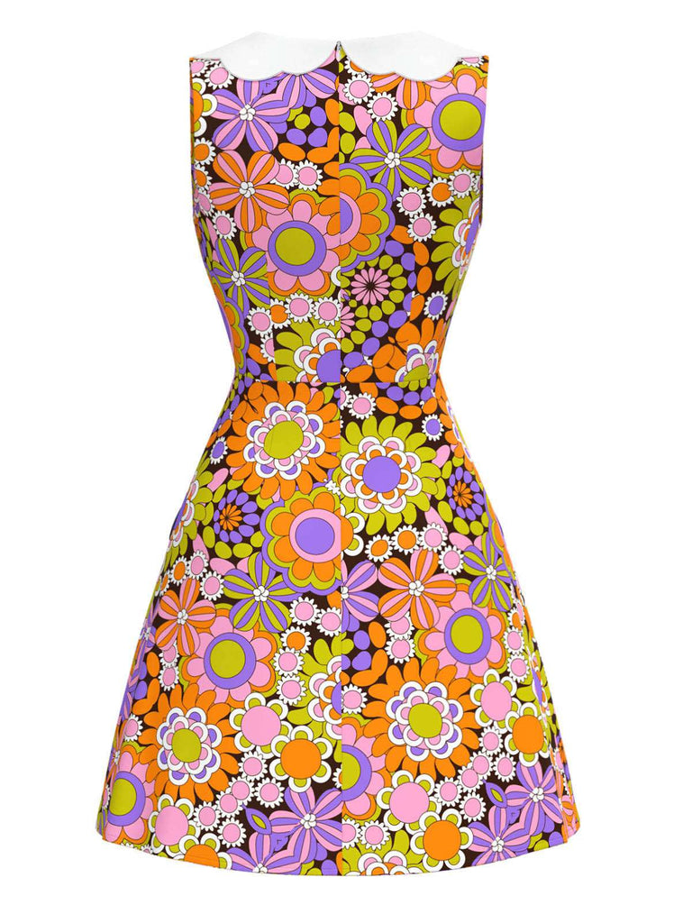 [Vorverkauf] Orange 1960er Peter Pan Kragen Blumen Bogen Kleid