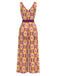 [Vorverkauf] Orange 1960er V-Ausschnitt Gürtel Blumen Jumpsuit