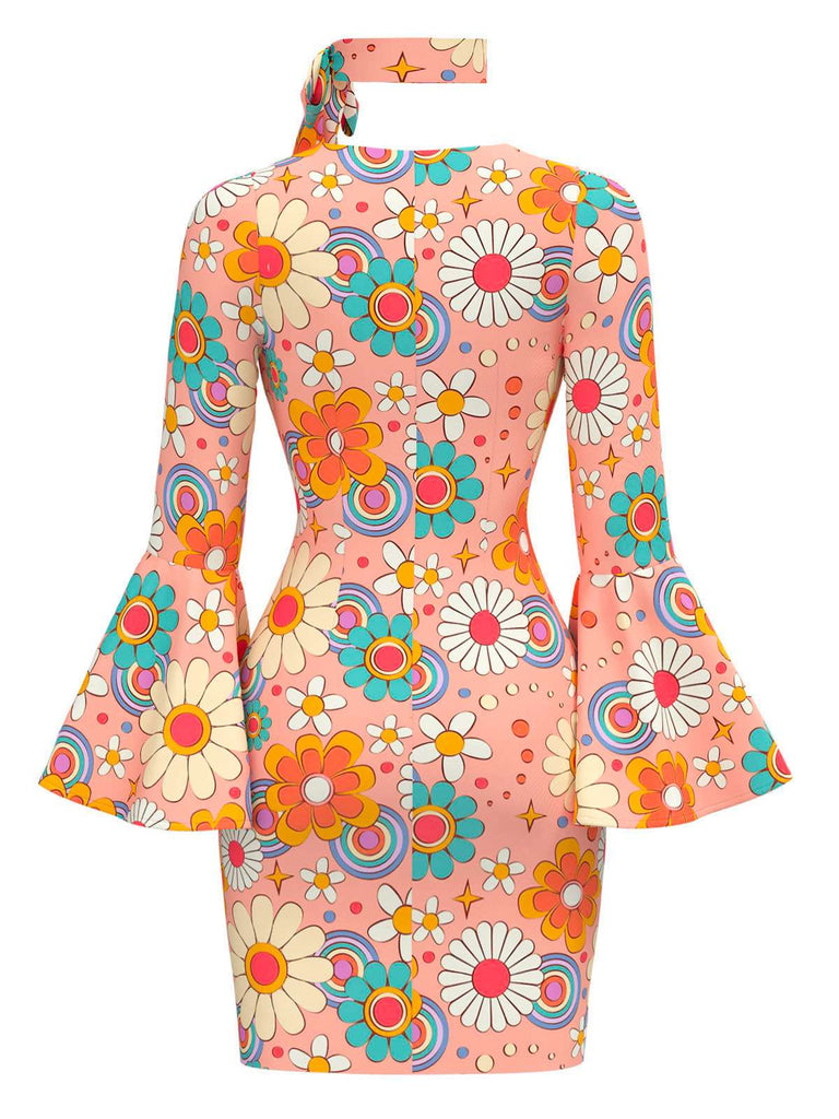 [Vorverkauf] Multicolor 1960er Gänseblümchen Glockenärmel Hippie Kleid