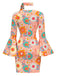 [Vorverkauf] Multicolor 1960er Gänseblümchen Glockenärmel Hippie Kleid