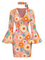 Multicolor 1960er Gänseblümchen Glockenärmel Hippie Kleid