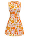 Orange 1960er Rundhals Gänseblümchen Ärmellos Kleid