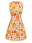Orange 1960er Rundhals Gänseblümchen Ärmellos Kleid