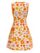 Orange 1960er Rundhals Gänseblümchen Ärmellos Kleid