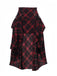 2PCS Rot 1980er Plaid Gesmokt Top & Hoch-Tief Saum Rock