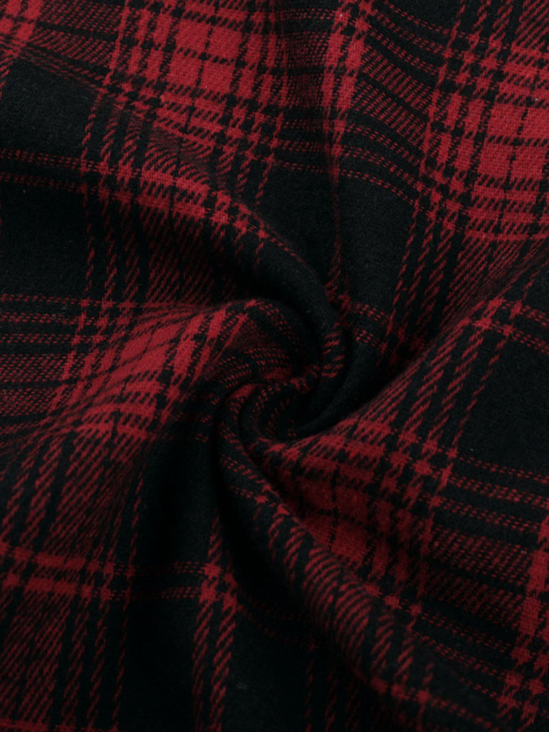 Rot 1980er Schottisch Plaid Hoch-Tief Saum Rock