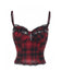 2PCS Rot 1980er Plaid Gesmokt Top & Hoch-Tief Saum Rock