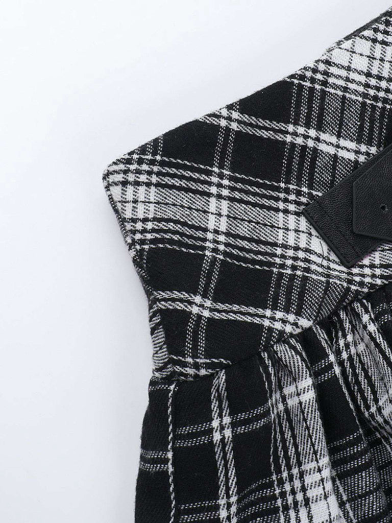 Grau 1980er Steampunk Spitze Patchwork Tartan Plaid Rock
