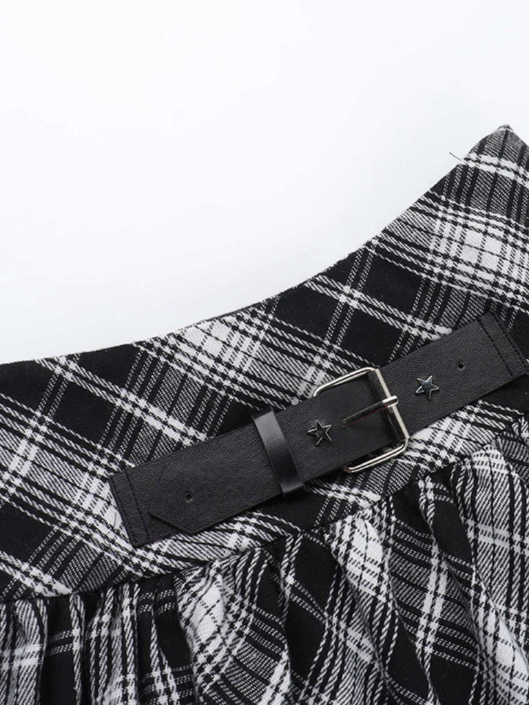 Grau 1980er Steampunk Spitze Patchwork Tartan Plaid Rock