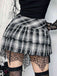 Grau 1980er Steampunk Spitze Patchwork Tartan Plaid Rock