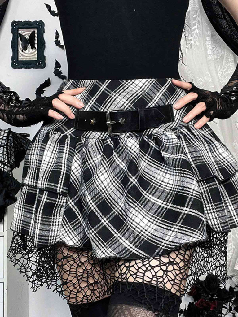 Grau 1980er Steampunk Spitze Patchwork Tartan Plaid Rock