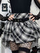 Grau 1980er Steampunk Spitze Patchwork Tartan Plaid Rock