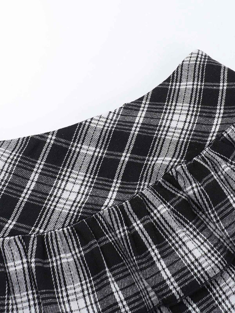 Grau 1980er Steampunk Spitze Patchwork Tartan Plaid Rock