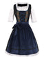 2PCS Blau 1950er Oktoberfest Blumen Besticktes Kleid & Samt Schürze