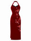 Rot 1980er Ada-Wong Stickerei Schmetterling Samt Kleid