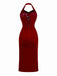 Rot 1980er Ada-Wong Stickerei Schmetterling Samt Kleid