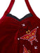 Rot 1980er Ada-Wong Stickerei Schmetterling Samt Kleid