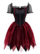Rot 1980er Halloween Hexe Vampir Netz Kleid & Besticktes Cape