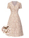 Blau 1940er Baumwolle Puffärmel Revers Blumen Kleid
