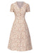 Blau 1940er Baumwolle Puffärmel Revers Blumen Kleid