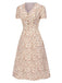 Blau 1940er Baumwolle Puffärmel Revers Blumen Kleid