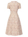 Blau 1940er Baumwolle Puffärmel Revers Blumen Kleid