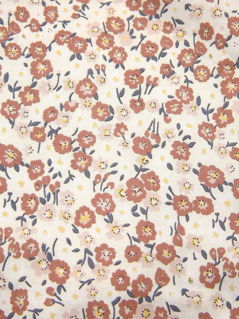 Blau 1940er Baumwolle Puffärmel Revers Blumen Kleid
