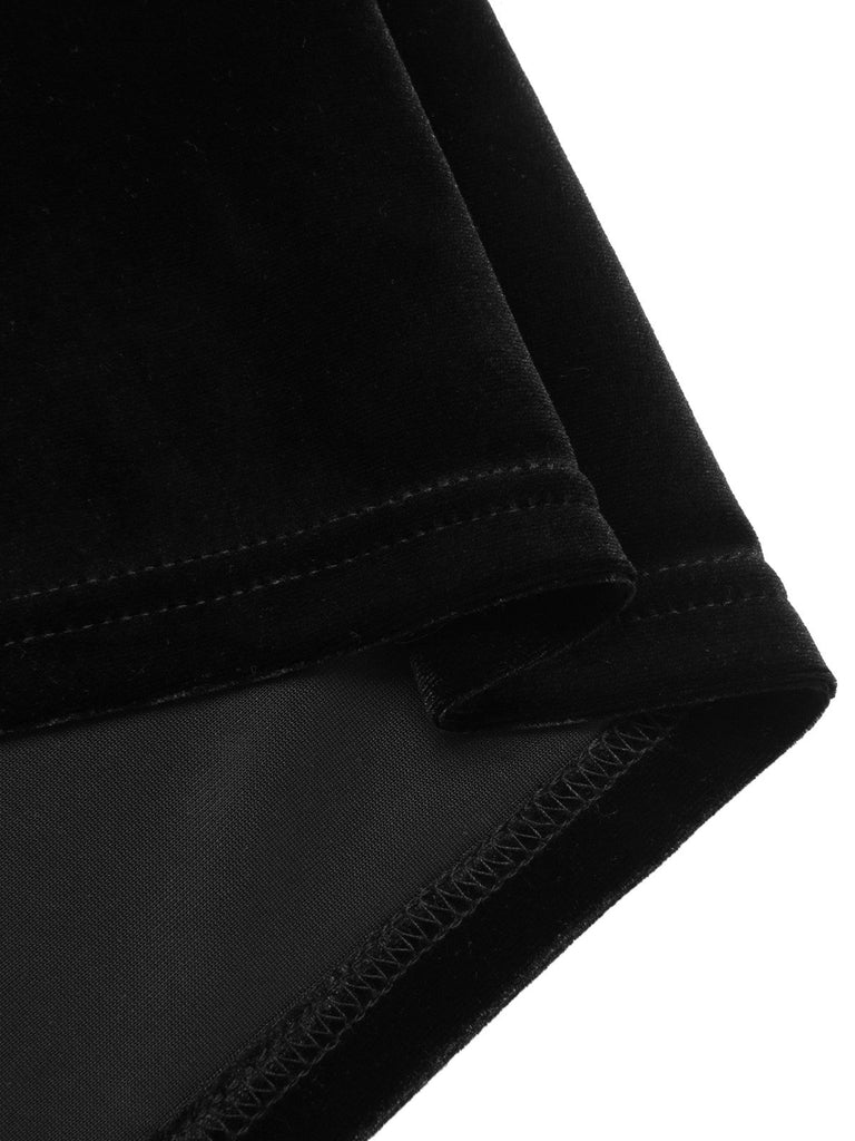 [Vorverkauf] Schwarz 1960er Solide Samt Schnürung Overall Kleid
