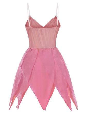 [Vorverkauf] Rosa 1970er Tinkerbell Elf Blütenblatt Saum Mini Kleid