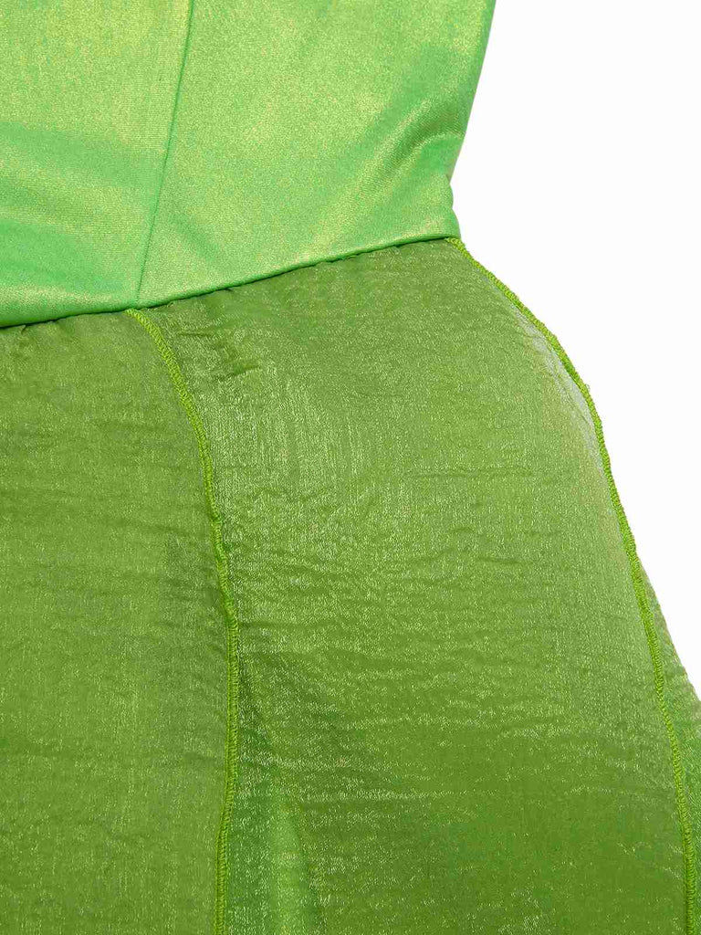 [Vorverkauf] Grün 1970er Tinkerbell Elf Blütenblatt Saum Mini Kleid