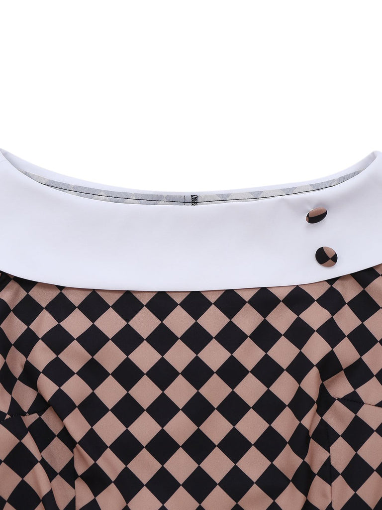 [Vorverkauf] Khaki 1960er Argyle Boot Hals Bleistift Kleid