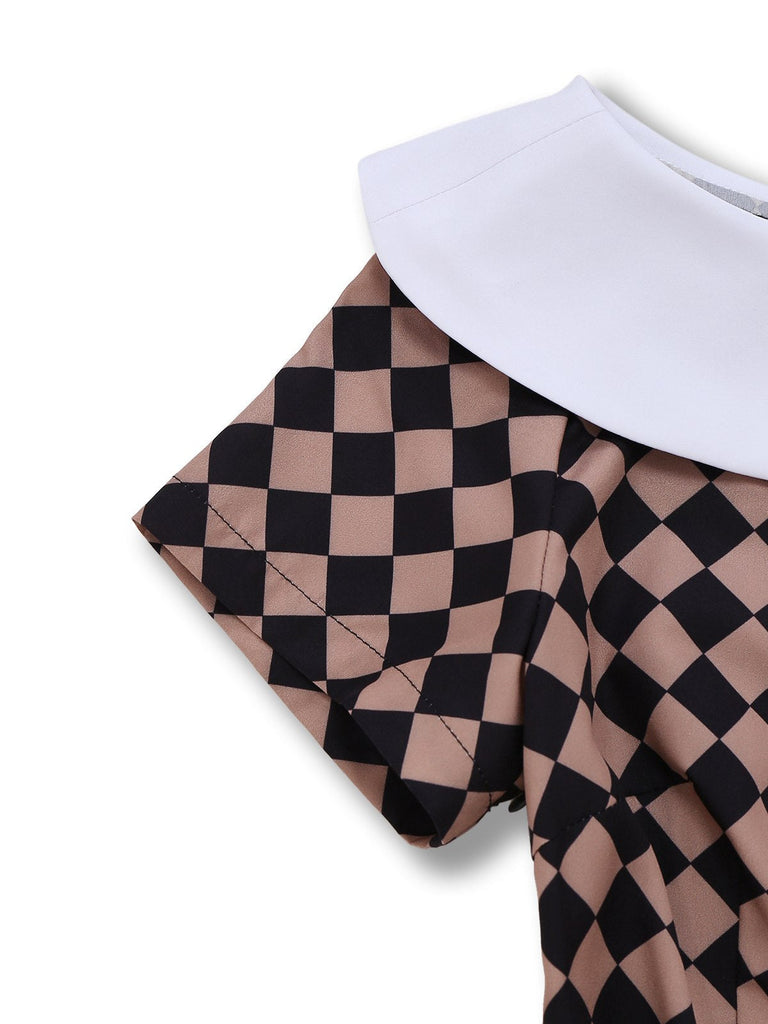 [Vorverkauf] Khaki 1960er Argyle Boot Hals Bleistift Kleid