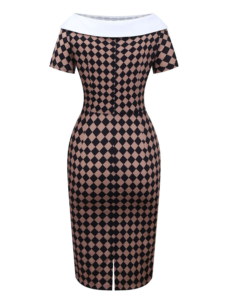 [Vorverkauf] Khaki 1960er Argyle Boot Hals Bleistift Kleid