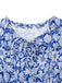[Vorverkauf] Blau 1950er Ethnisch Blumen Rundhals Flügelärmel Kleid