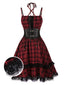 [Vorverkauf] Rot 1980er Gothic Plaid Schnürung Korsett Kleid